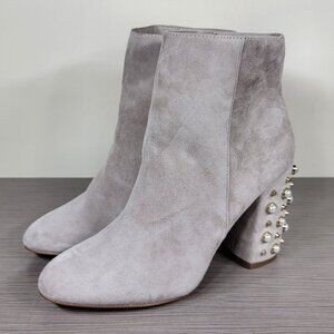 Steve Madden Yvette Studded Booties, Light Gray Suede, Womens Size 8.5 M